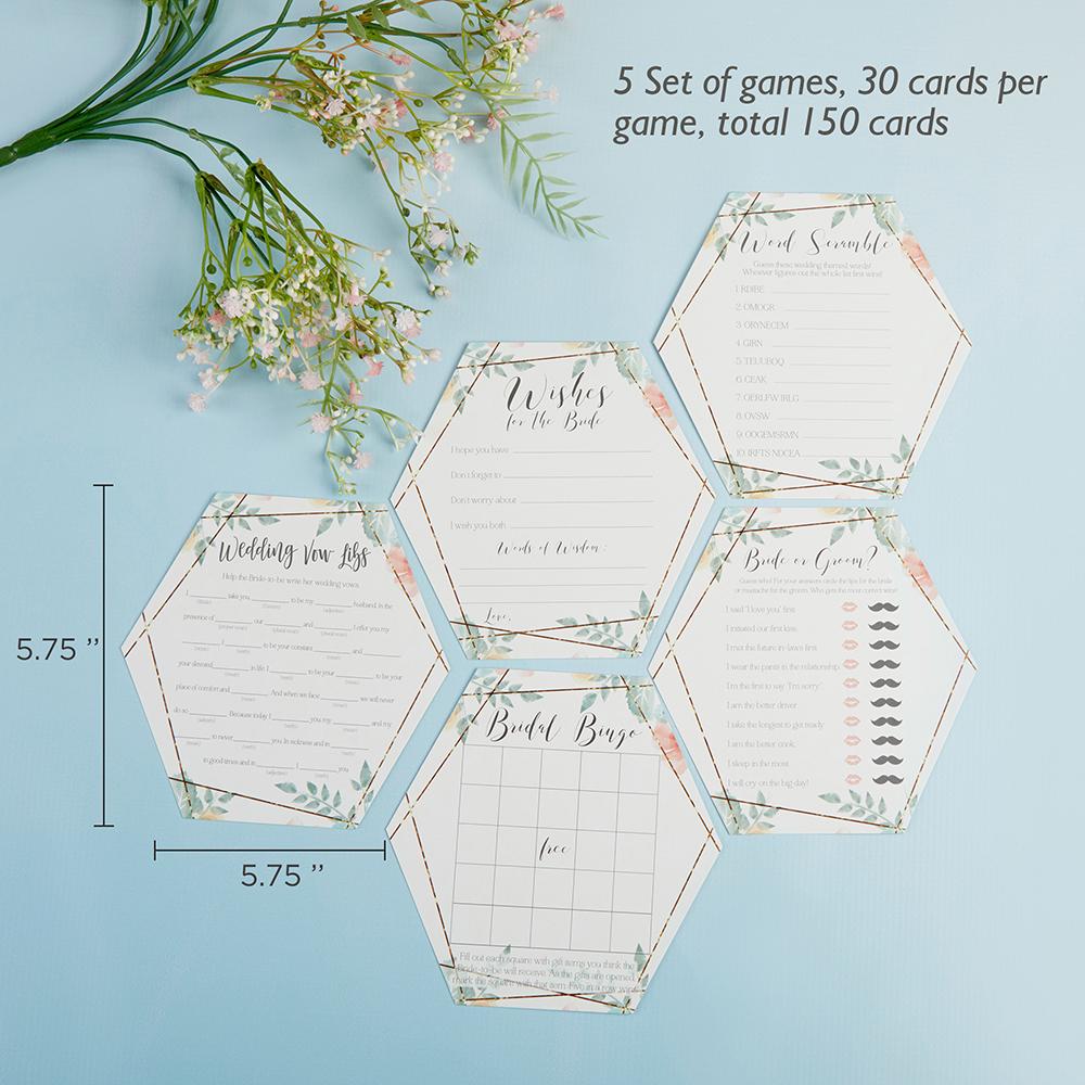 Geometric Floral Bridal Shower Games and Wishes for the Bride (30 pk)