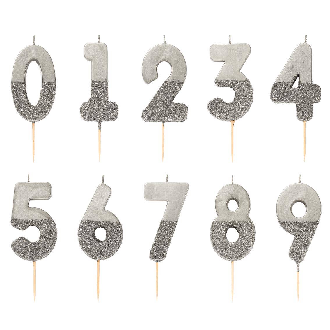 Silver Glitter Dipped Number Candles