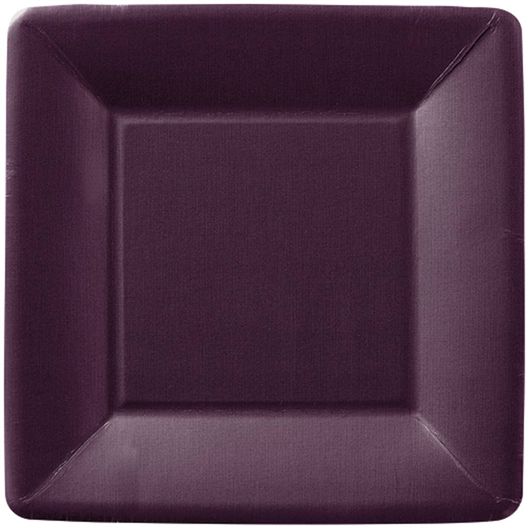 Classic Linen Aubergine Square Paper Dessert Plate