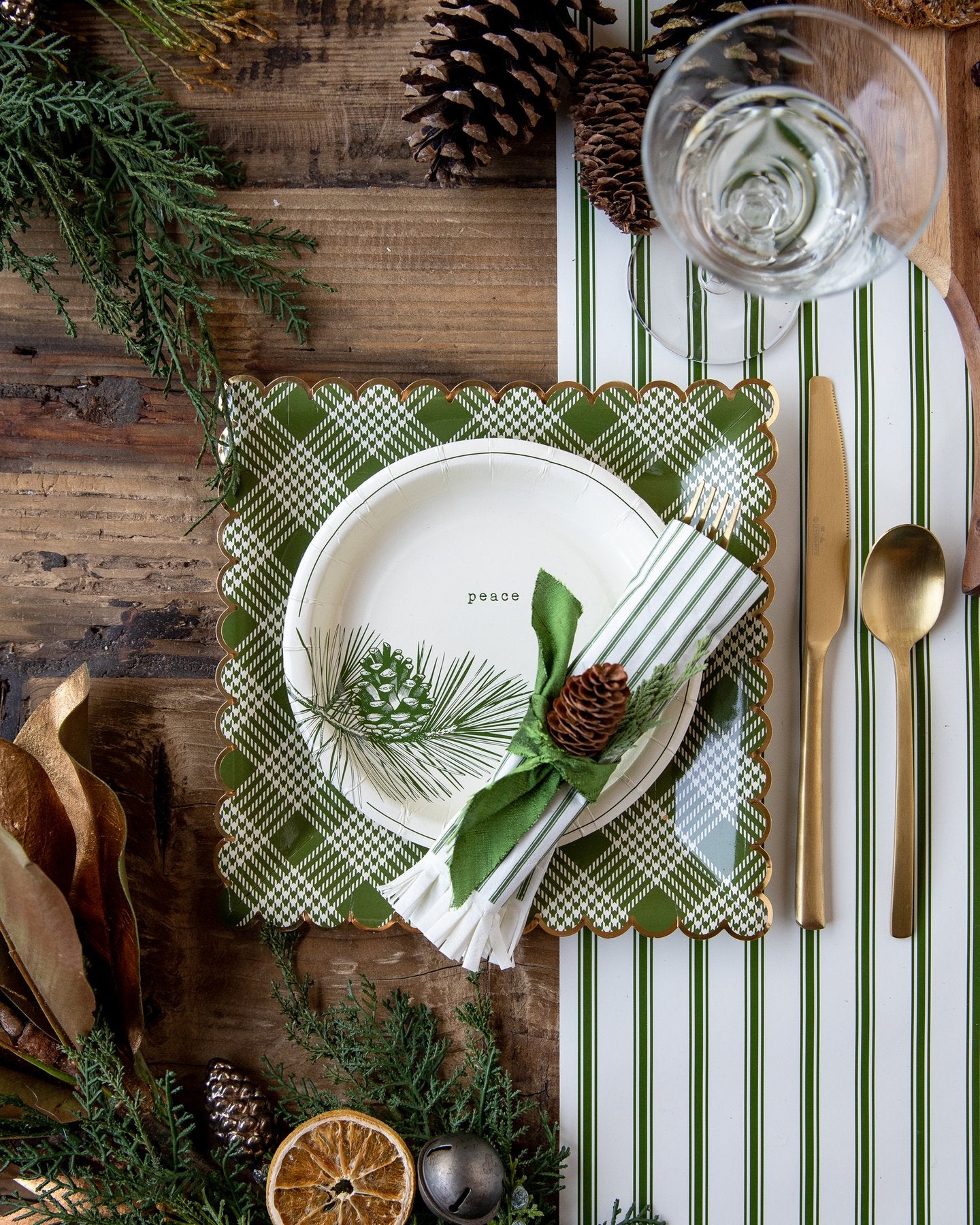 Green Ticking Fringed Guest Napkins (24 pk)