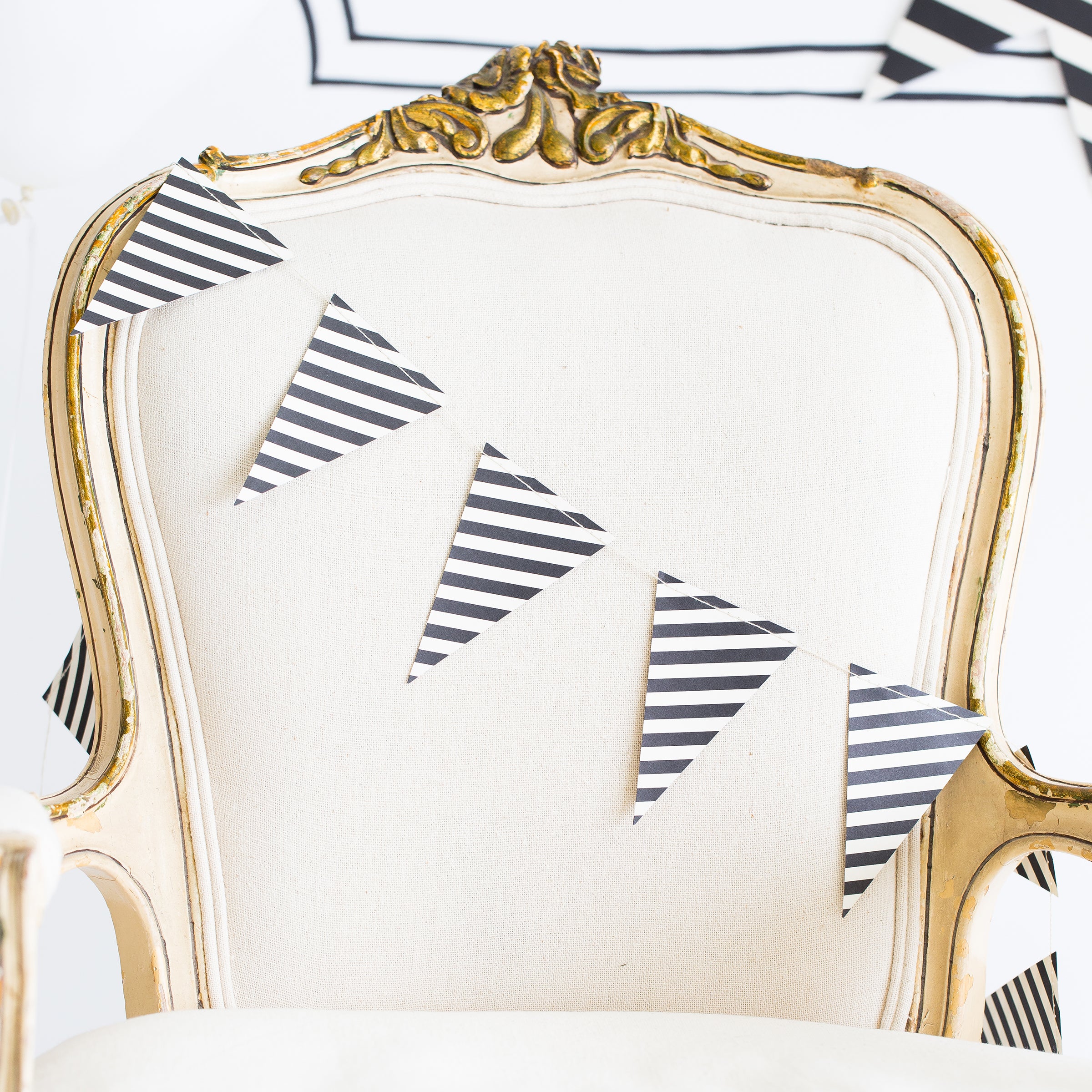 Black & Cream Striped Pennant Banner