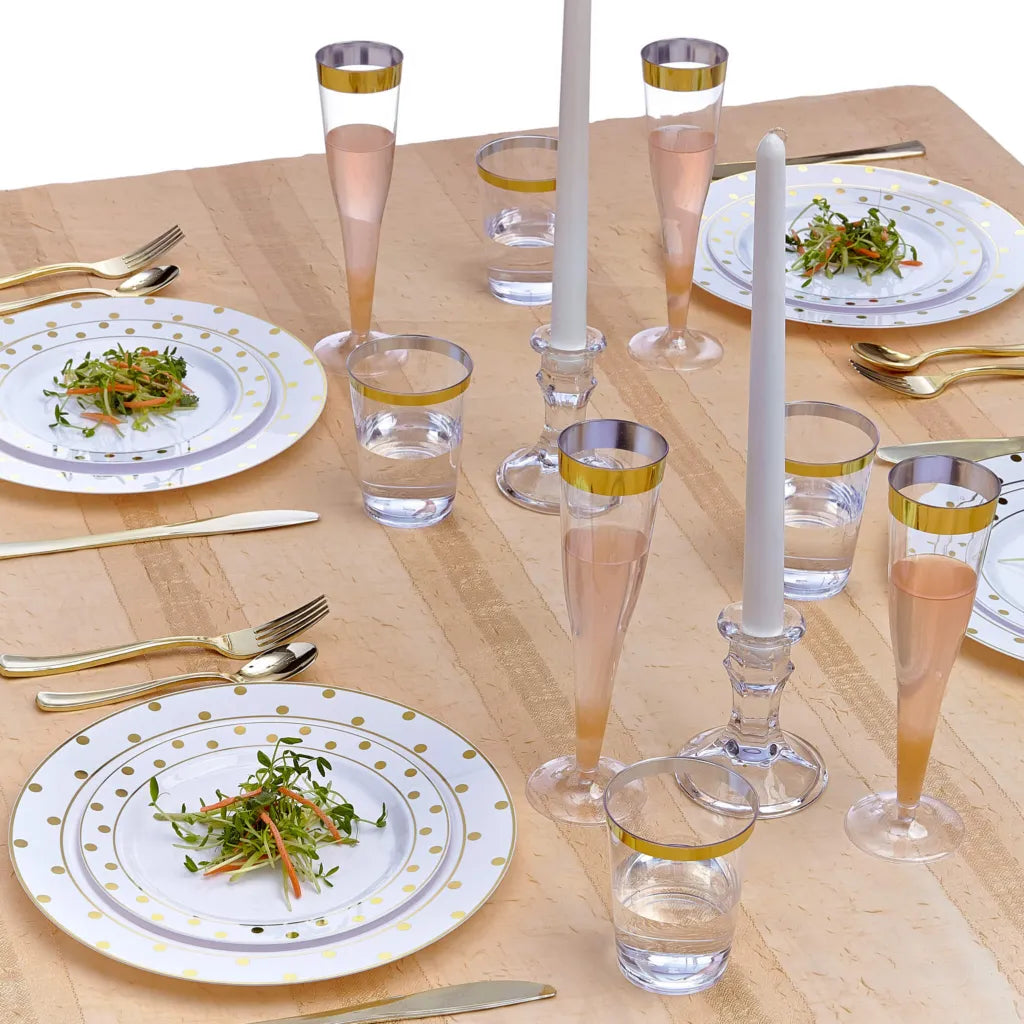 Charming Dots Gold and White Premium Dinnerware Set (40 Count)