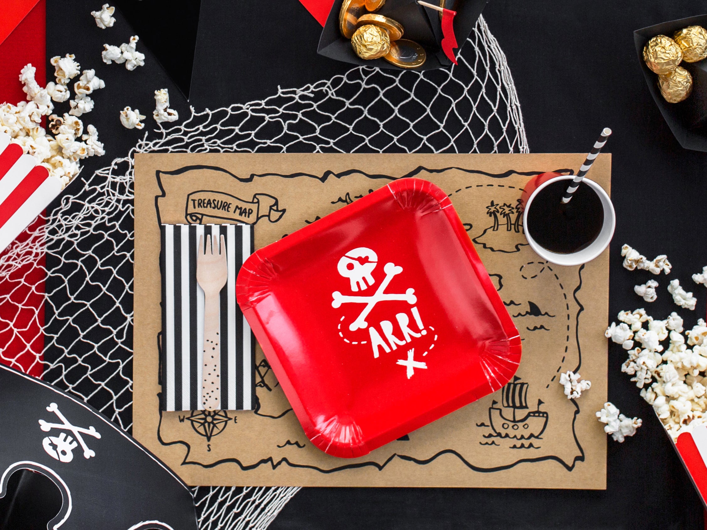 Red Pirate ARR! Skull and Crossbones Dessert Plates (6 pk)