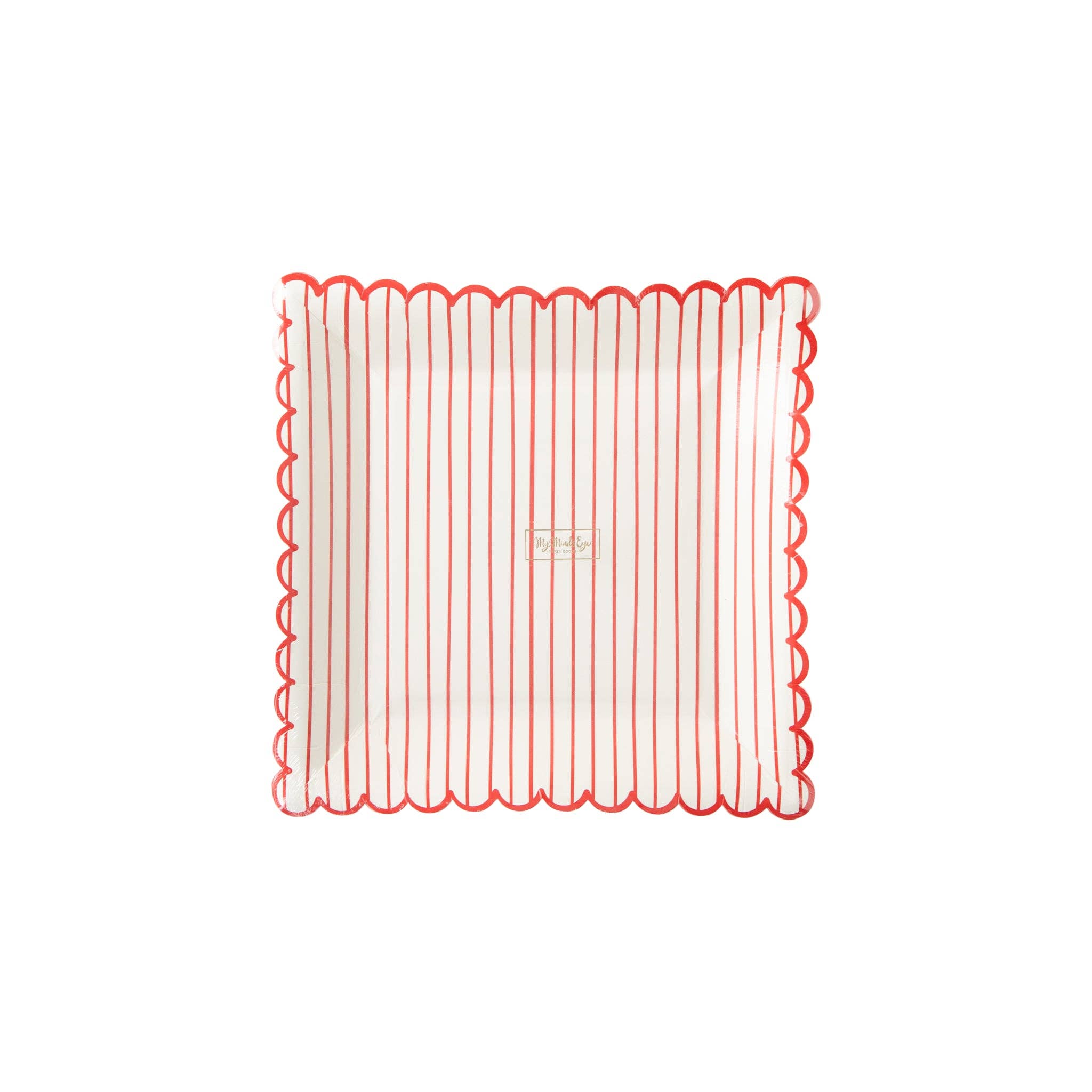 Red Striped Scalloped Large Plate (8 Count)