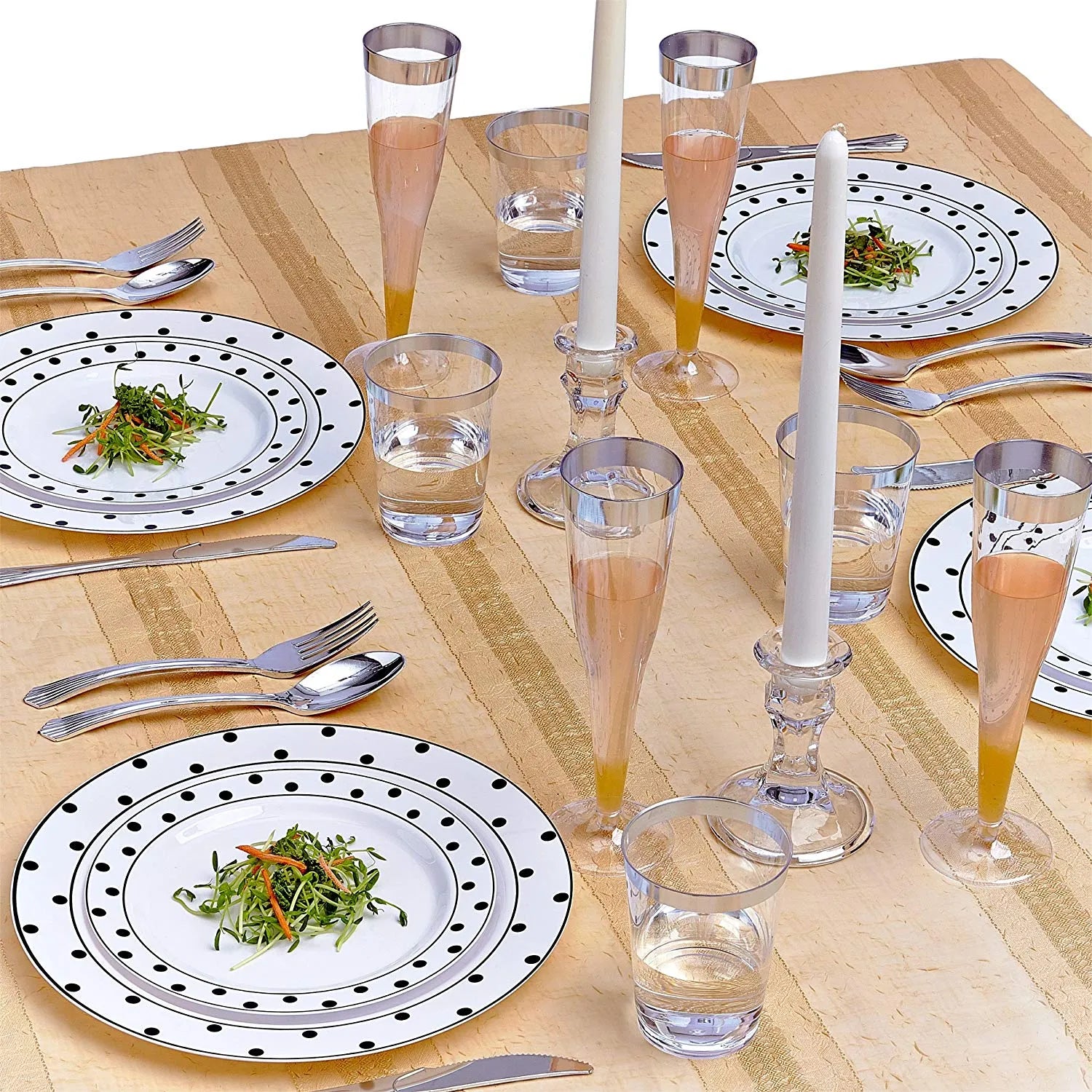 Charming Dots Black and White Premium Dinnerware Set (40 Count)